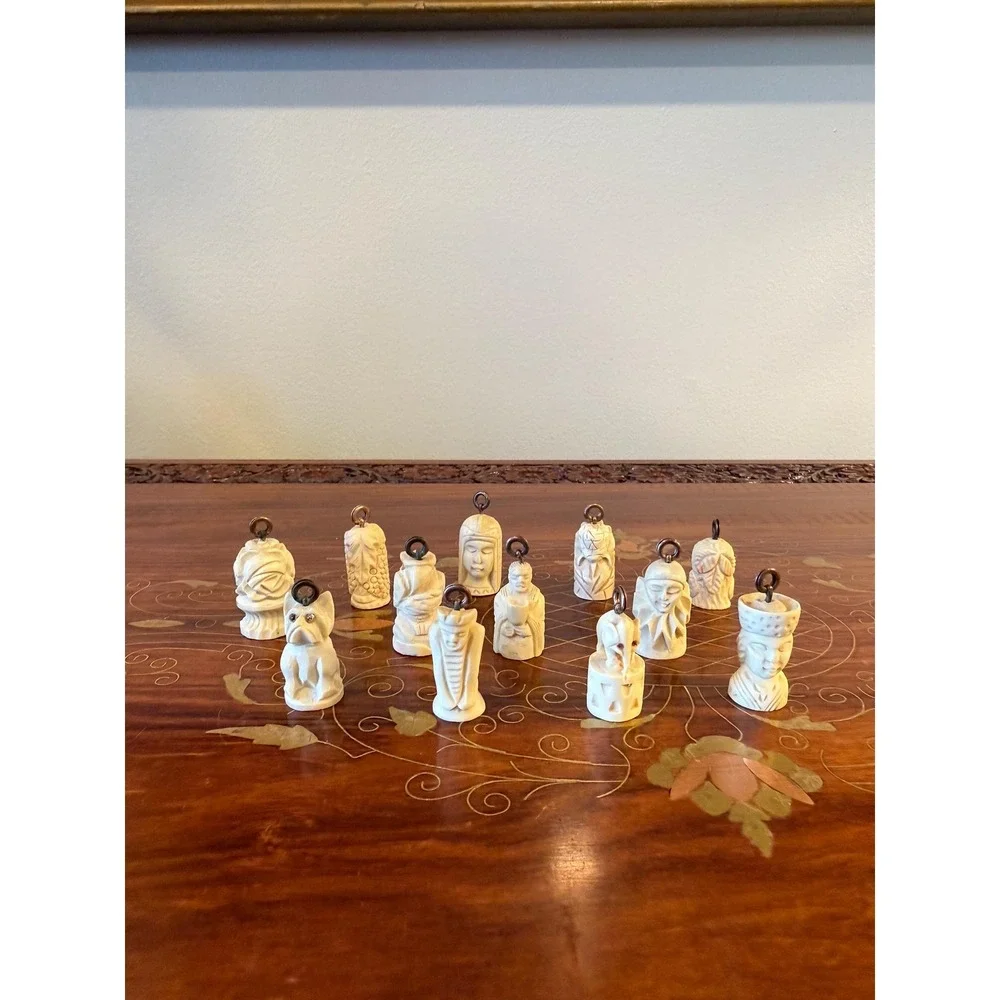 Vintage‎ Austrian Carved Bone Place Card Holders Set of 12 Figural Table Pieces